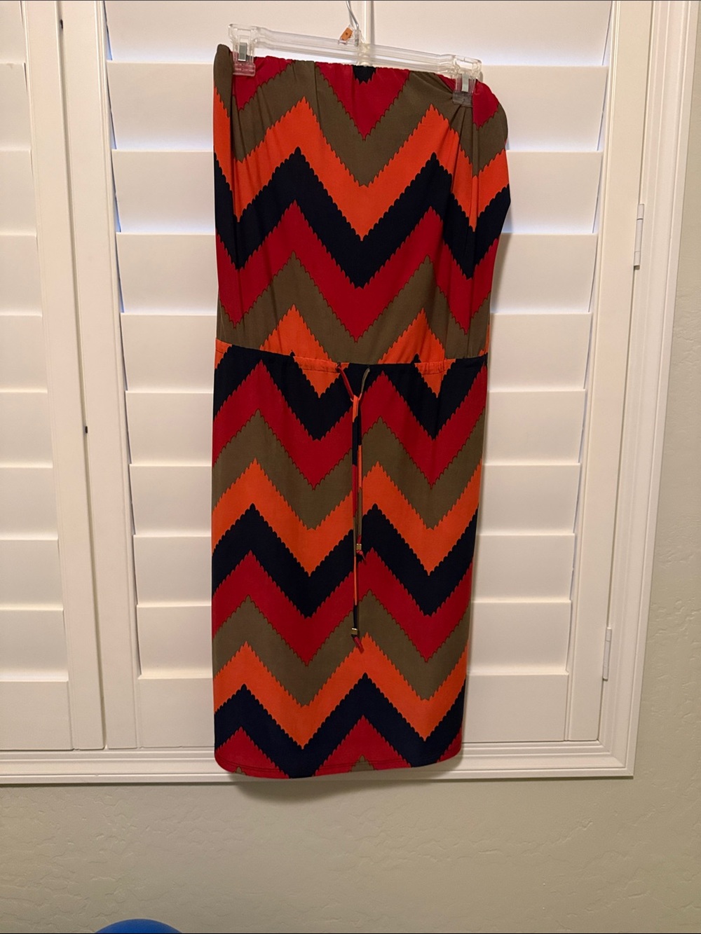 Veronica M Chevron Maxi Dress in Olive, Red & Navy